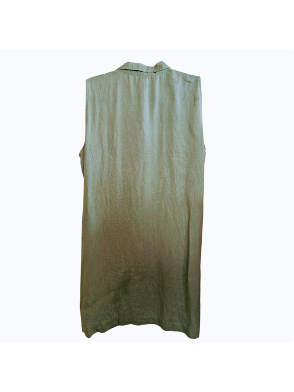 Garnet Hill Pale Green 100% Linen Sleeveless Button Front Shirt Dress Size 14 - Picture 3 of 8